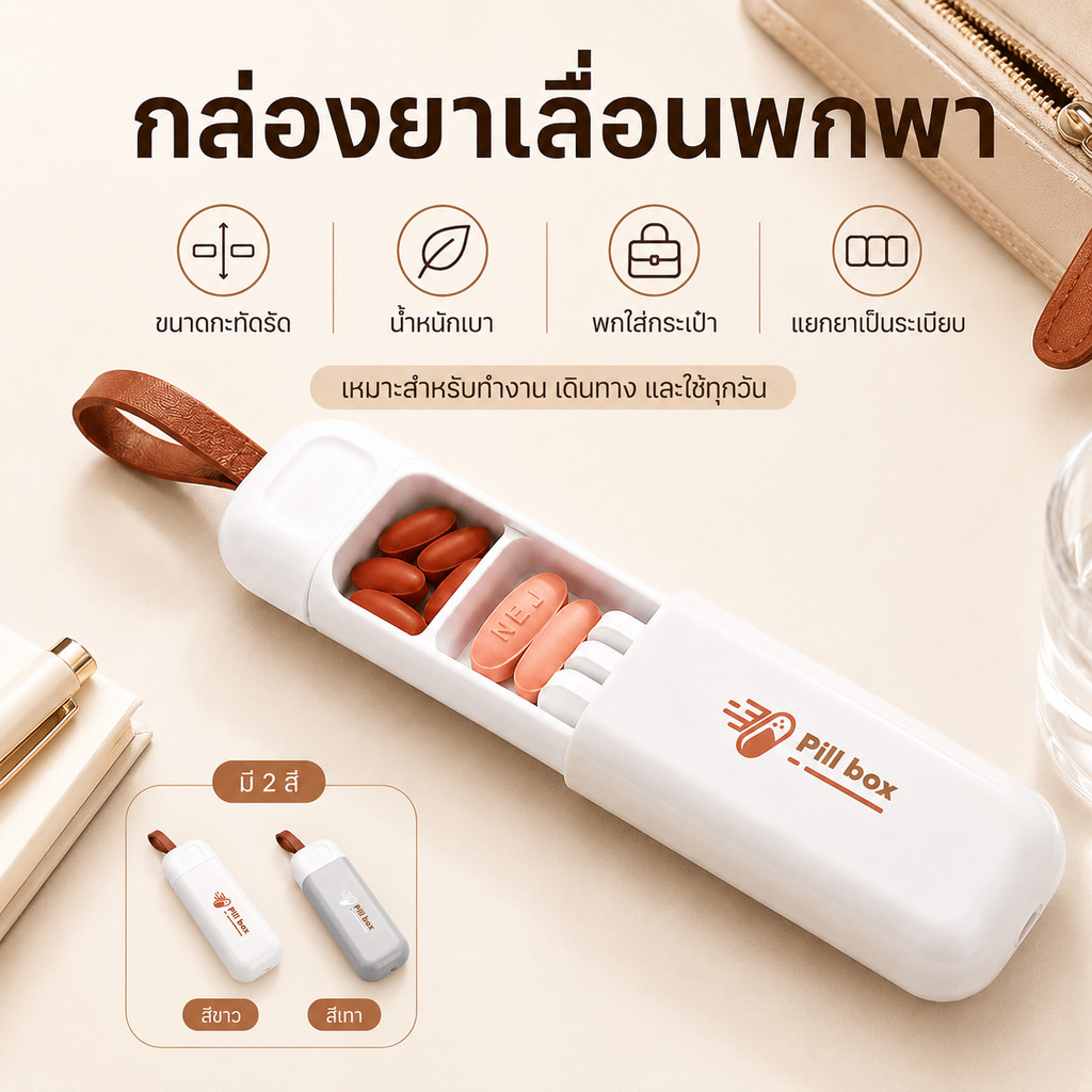 MINIHUT กล่องยามินิพกพา 3 ช่อง ปิดผนึกกันความชื้น วัสดุปลอดภัย ดีไซน์สวยงาม ทนทานใช้งานดี คุ้มราคาสูง มีสต็อกพร้อมส่งไว