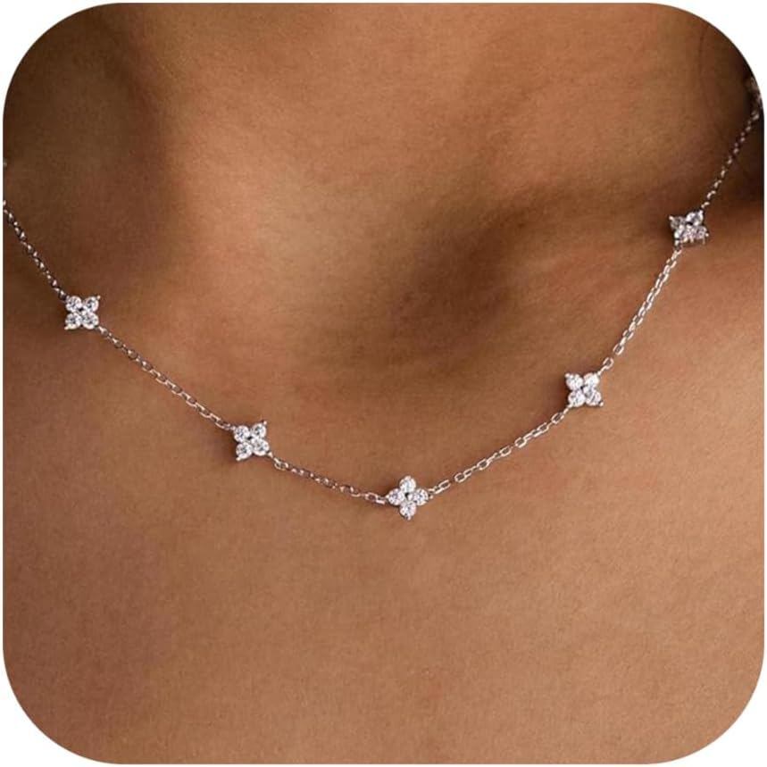 ประณีตสุภาพสตรีคอน่ารักยืนสร้อยคอ Cubic Zirconia เลียนแบบสร้อยคอเพชร Simple Layered Cubic Zirconia ส