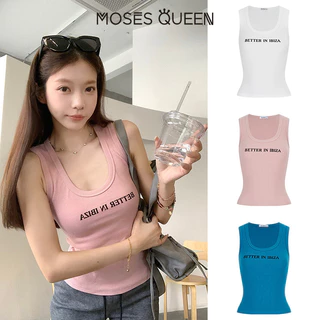 MOSESQUEEN เสื้อวงเคอลายตัวอักษรสาวฮอตสําหรับผู้หญิงเหมาะกับฤดูร้อนทรงเข้ารูปและอเนกประสงค์เสื้อแขนกุด #63795