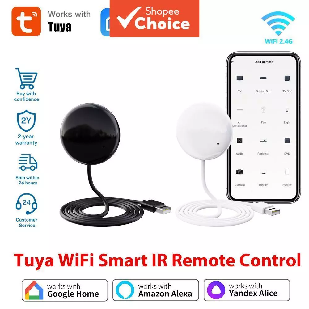 Tuya สมาร์ท WiFi Universal IR รีโมทคอนโทรลสําหรับทีวีเครื่องปรับอากาศ Alexa Google Home Yandex
