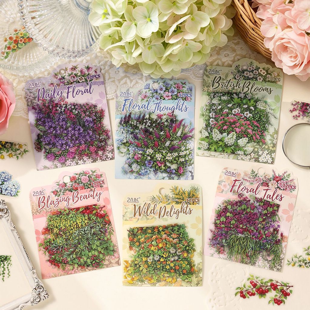 Journamm 20PCS ดอกไม้สติกเกอร์แพ็คโปร่งใส PET ดอกไม้วัสดุตกแต่งสมุดภาพ Junk Journal สติกเกอร์โน้ตบุ๊ค