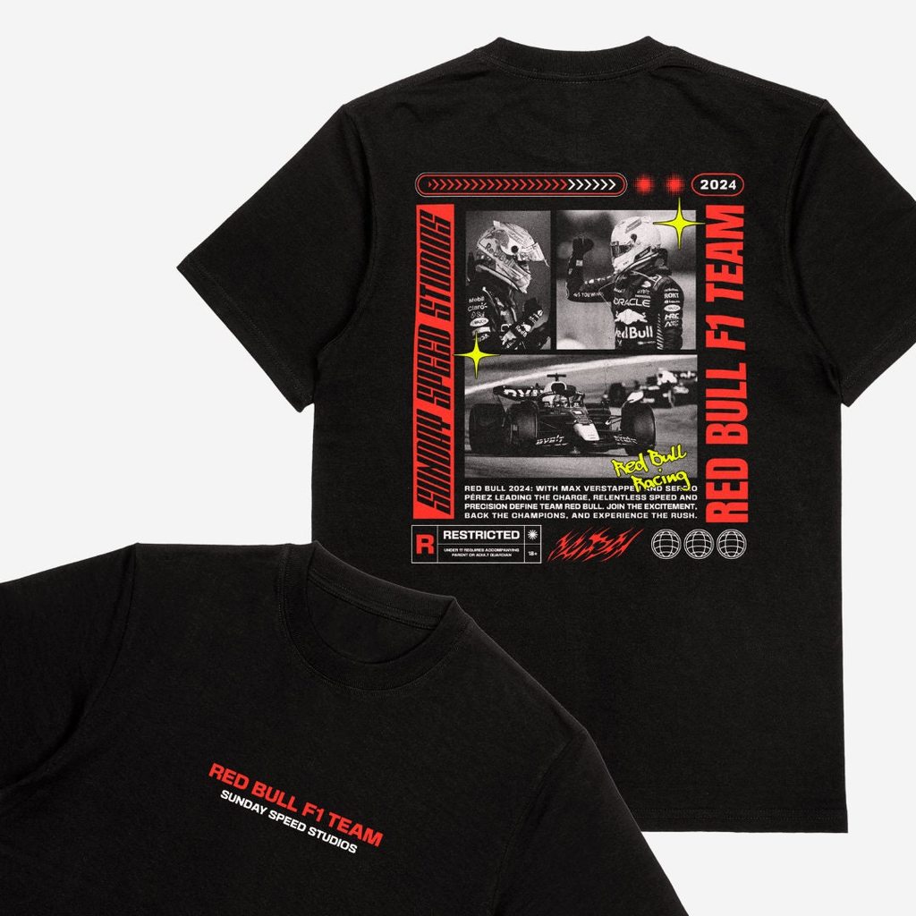 F1 Red Bull - เสื้อยืด Verstappen & Perez สีดํา