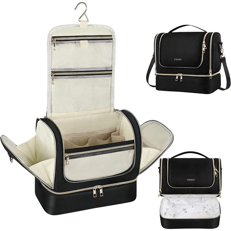 สินค้าใหม่ Double-Layer Black Wash Bag Carry Travel Accessory Storage Bag Hangable Wash Bag กระเป๋าเ