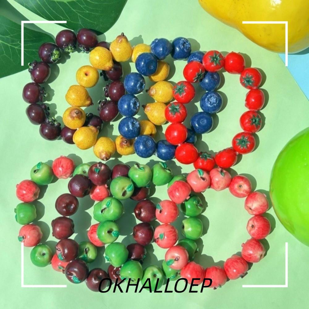 IOKHALLO สร้อยข้อมือผลไม้เรซิน, เครื่องประดับข้อมือ Dopamine ผลไม้หลายสี, เชือกยางยืด Y2K มังคุดพีชสร้อยข้อมือลูกปัดผลไม้ฤดูร้อน