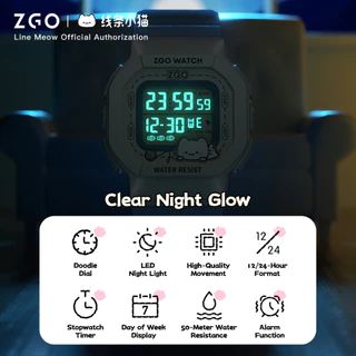 ZGO นาฬิกาดิจิตอลสำหรับเด็กผู้หญิง นักเรียน กันน้ำลึก 50 เมตร มีไฟเรืองแสง หลายฟังก์ชัน รุ่น 8618