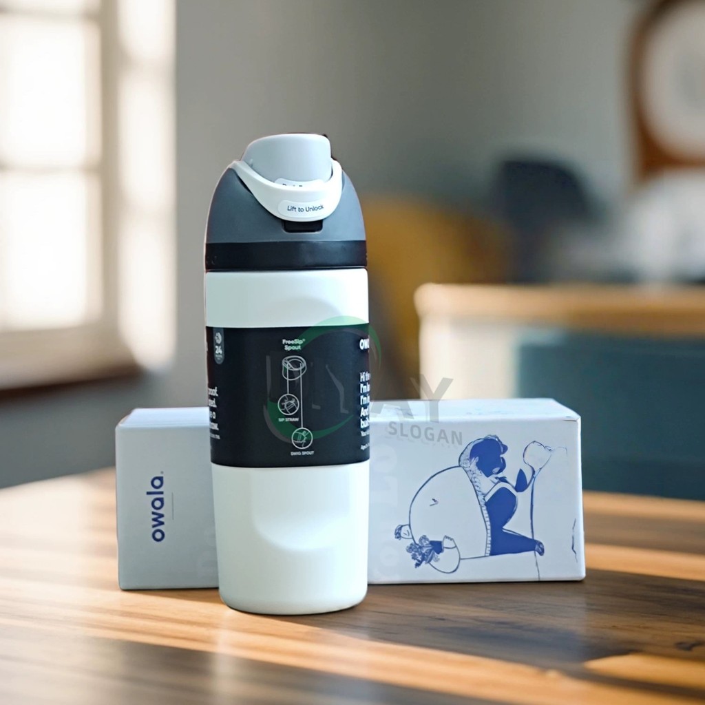 Owala FreeSip ขวดน้ําสแตนเลสหุ้มฉนวนสุญญากาศ 16 ออนซ์, แก้วน้ําเดินทางแบบใช้ซ้ําได้กันรั่วพร้อมฝาปิด Sip แบบใช้คู่, ถ้วยพกพาปลอดสาร BPA สําหรับเด็ก School Gym Car Camping Hik