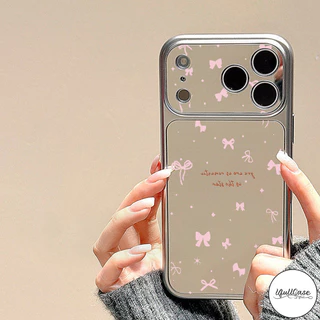 เคสเปลี่ยนกระจก ลายโบว์สีชมพู พร้อมสร้อยข้อมือ น่ารักสำหรับIPhone 17 16 14 15 Air 11 13 12 Pro Max X XS XR 15 16Plus