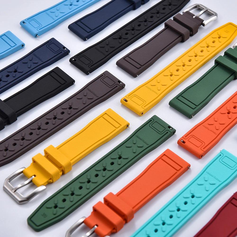 New 20mm 21mm 22mm FKM FPM Fluororubber Watch Bands Diving Waterproof Quick Release Strap