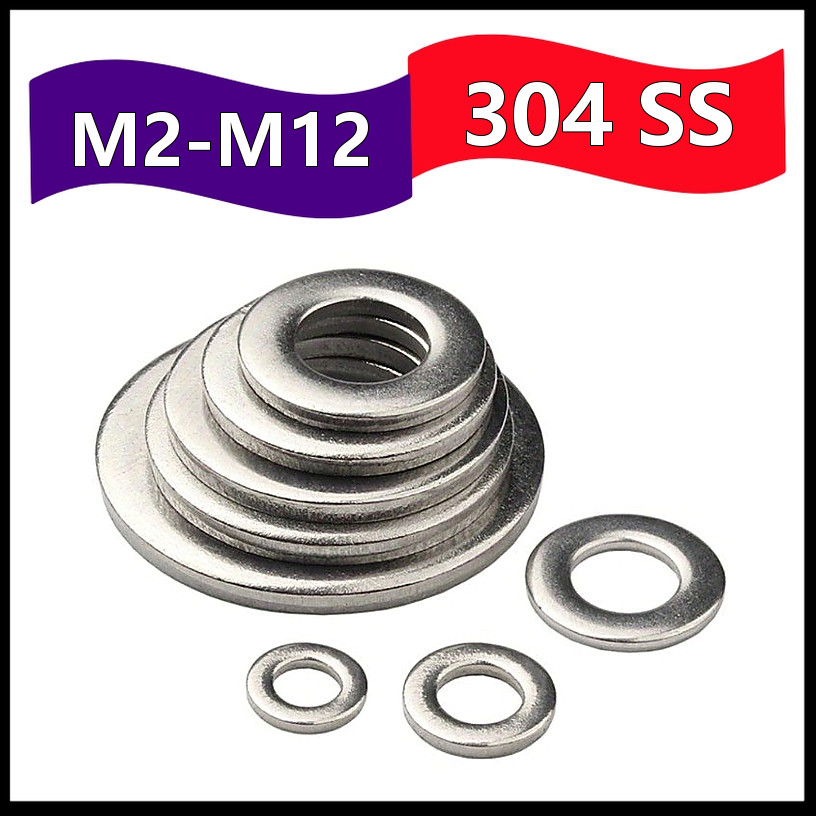 แหวนรองแบน M2 M12 สแตนเลส 304 แข็งแรง กันสนิม (110-1110pcs) 【FGH-R1】