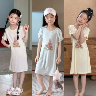 PRETTY BABY ชุดนอนเด็ก เดรสกระโปรง แขนระบาย ลายกระต่าย(2324)