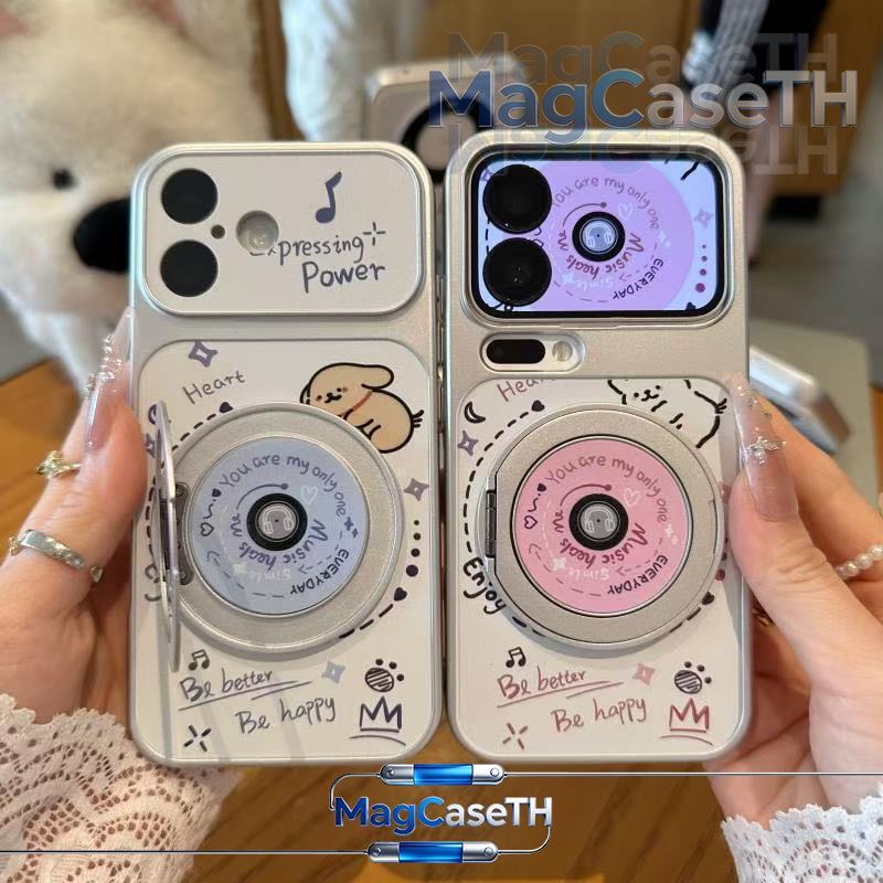 เคสโทรศัพท์คู่รัก ลายลูกสุนัขเครื่องเล่นเพลง พร้อมขาตั้ง สำหรับ IPhone 17 16 11 13 14 12 15 Pro Max 16 15 Plus Air 16Pro