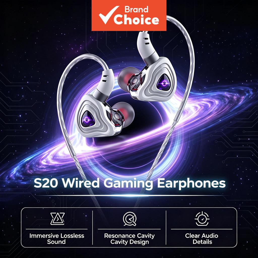 SPRISE S20 หูฟังแบบมีสายหูฟังชนิดใส่ในหู 9D Super Bass HiFi ชุดฟังสเตอริโอ 50 มม.ขดลวดคอมโพสิต 3.5 มม.L-Shape Plug Wire-Control พร้อมไมโครโฟน Zero-Delay Gaming
