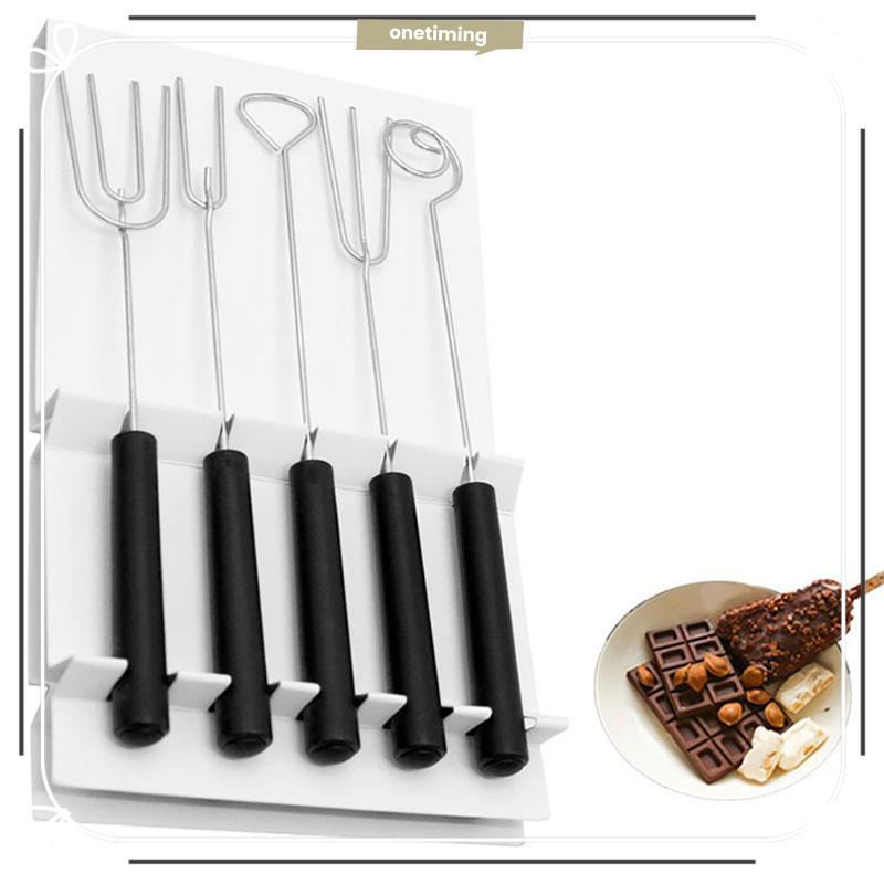 Onetimingsuper5p 1/6 ชิ้นเครื่องมือจุ่มช็อคโกแลต DIY Candy Caker ผลไม้ Fondue ตกแต่งส้อมชุด PER