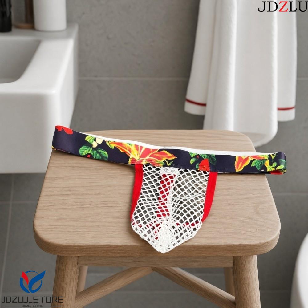 JDZLU ผู้ชายดอกไม้ตาข่าย Thongs, โปร่งใสกางเกงผู้ชาย, ชุดชั้นในสบาย Bohemian ดอกไม้ต่ําเอวกางเกงผู้ช