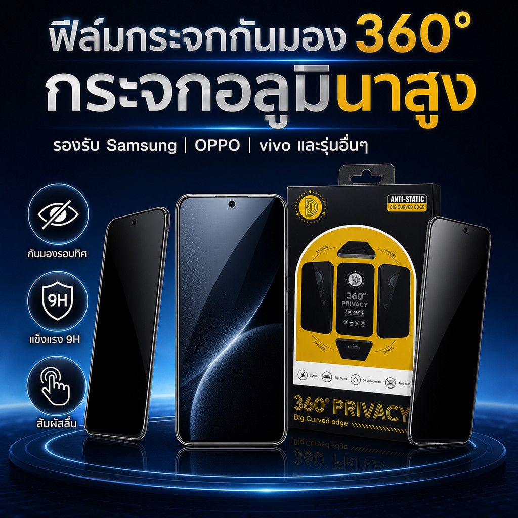 ฟิล์มกระจก กันเสือก/กันมอง360องศา สำหรับ OPPO A15 A16 A17 A18 A57 A58 A77S A9(2020) RENO13 RENO14 RENO15 A5S A3X A3PRO