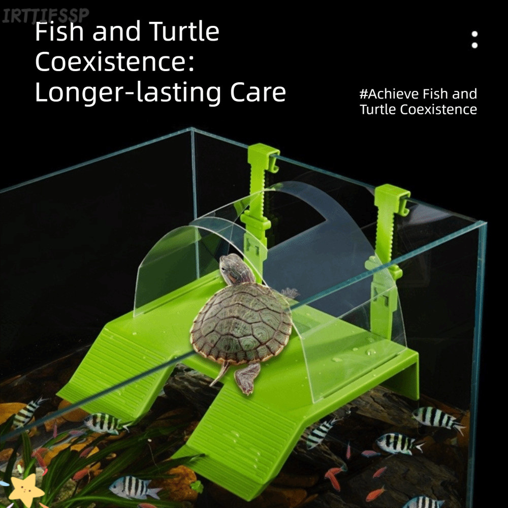 IRTJIFSSP Turtle Basking , Double Ramp Anti-Escape Cover Floating Turtle Dock, ลื่นพร้อมตะขอที่ถอดออ