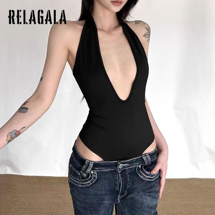 RELAGALA ผู้หญิง 2026 ใหม่สีทึบเซ็กซี่คอวีลึกแฟชั่น Halter บอดี้สูท — صورة 7