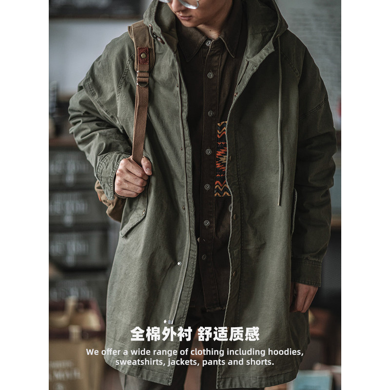 American Retro M51 Army Green Windbreaker Fishtail Parker Cargo Jacket Ami สีกากีความยาวกลางเสื้อฤดู
