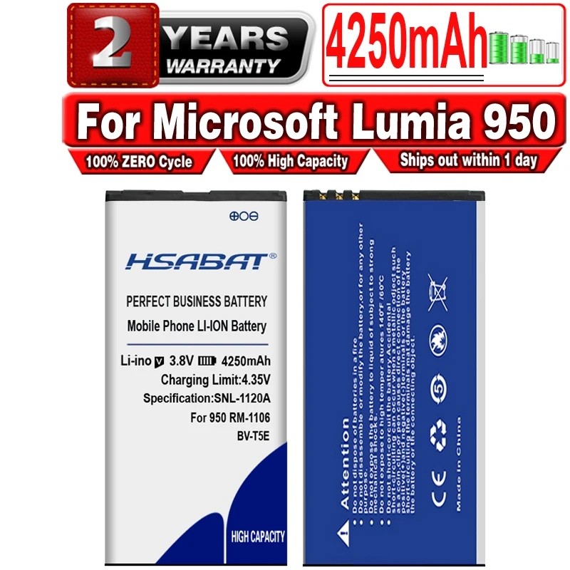 HSABAT 4250mAh BV-T5E / BVT5E / BV T5E เปลี่ยนแบตเตอรี่สําหรับ Microsoft Lumia 950 แบตเตอรี่ RM-1106