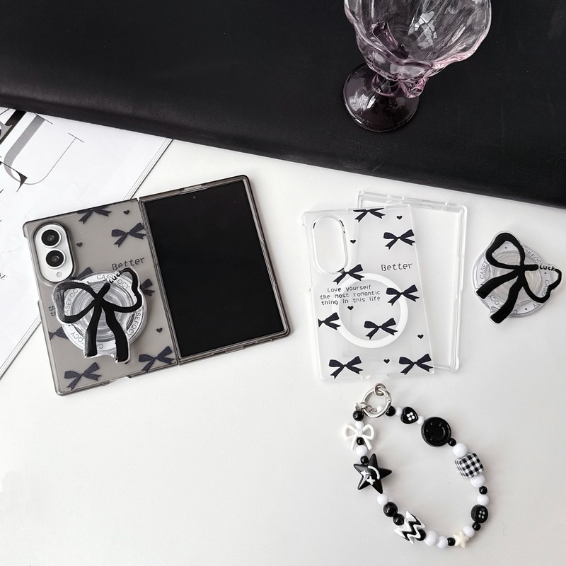 SAMSUNG สําหรับSamsung Galaxy Z Fold3 Fold4 Fold5 Fold6 Fold7 Fold8 Ultraกรณีน่ารักBowknot Matte PC Hardแม่เหล็กพลิกฝาครอบโทรศัพท์ปลอกสําหรับSamsung Galaxy Z Fold8 Ultra 7 6 5 4 3 5G