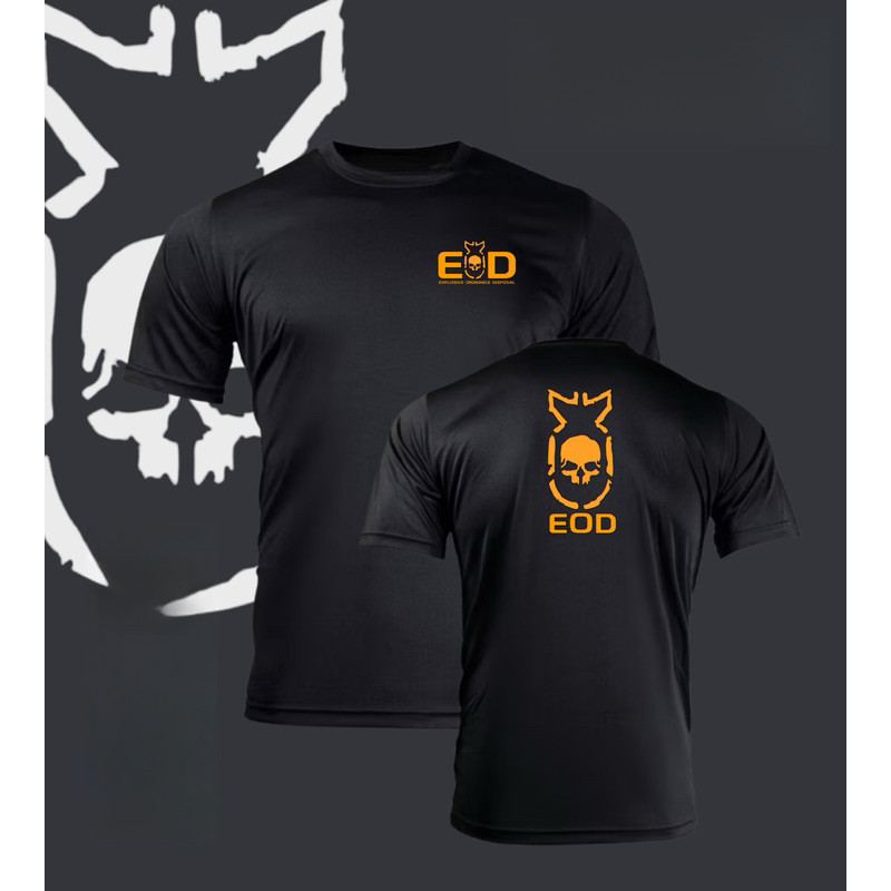 เสื้อยืดสไตล์แทคติคอลทหาร EOD ลายหัวกะโหลกและระเบิด สีส้ม สไตล์ทหารฮาร์ดคอร์ แขนสั้น มีไซส์ S-5XL