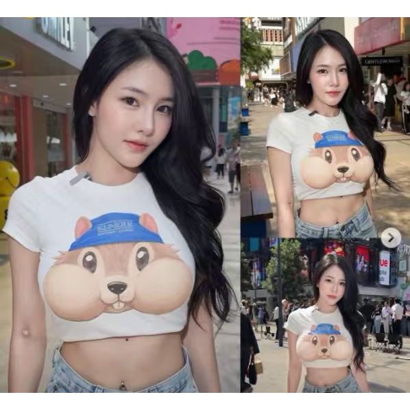 BOOM เสื้อ baby tee Y2K สไตล์เกาหลี ผู้หญิง