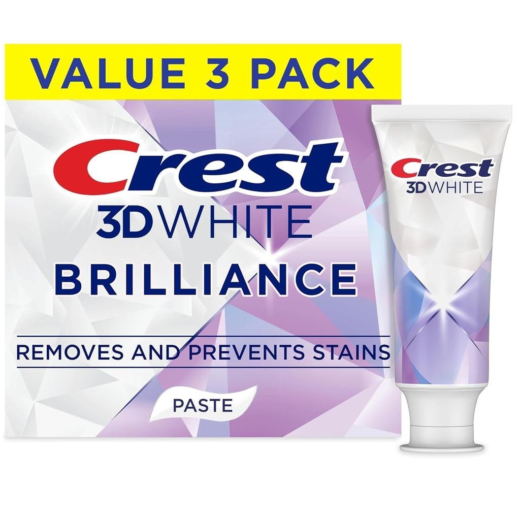 ยาสีฟันฟอกฟันขาว Crest 3D White Brilliance Bright Mint แพ็ค 4.3 ออนซ์ 3 ชิ้น ขจัดคราบพื้นผิวมากกว่า 