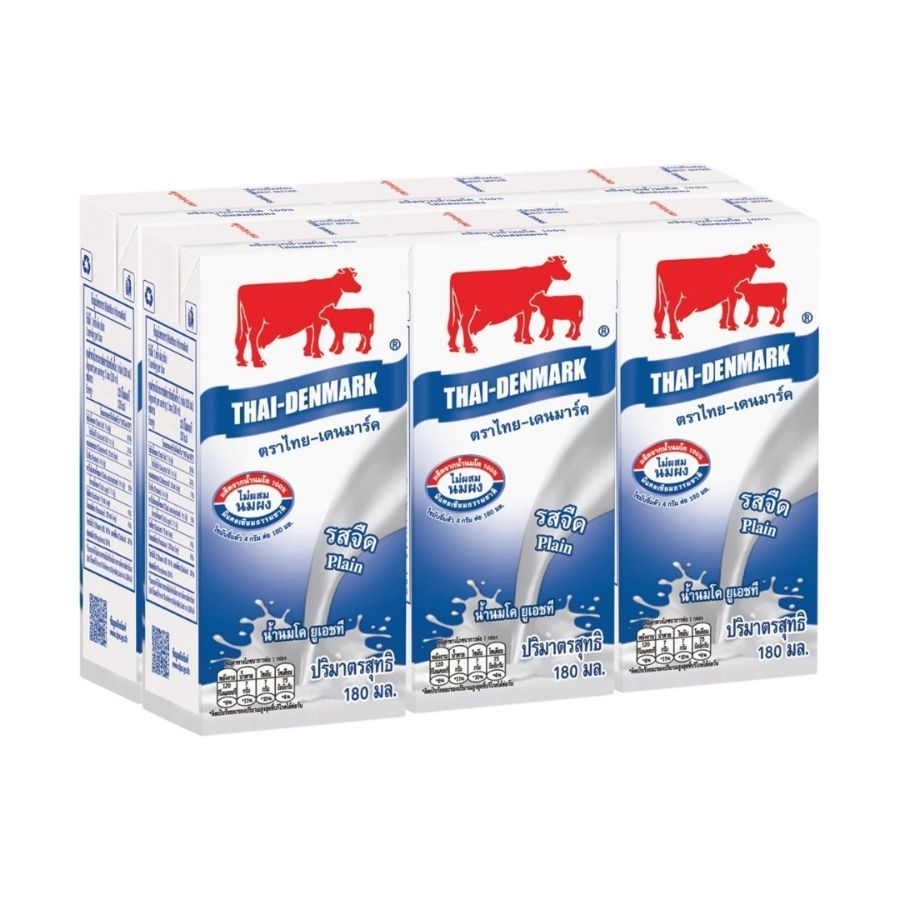 ไทยเดนมาร์ค นมยูเอชทีรสจืด Thai Denmark UHT Milk Plain 180ml. Pack6