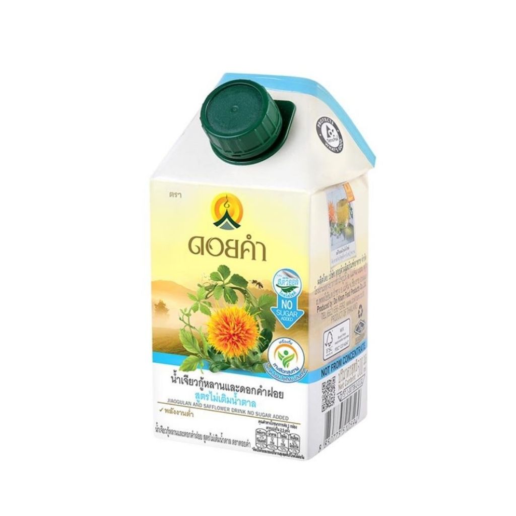 ดอยคำ น้ำดอกเจียวกู่หลานและดอกคำฝอยผสมสารสกัดจากใบหญ้าหวาน Doi Kham Jiaogulan Safflower 500ml.