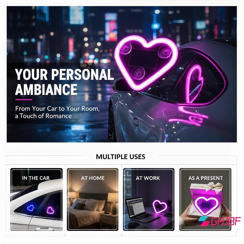 GHJBF] รถตกแต่งภายในแฟนซี LED Light Heart Shaped Neon บรรยากาศโคมไฟเรืองแสง Auto Dashboard เครื่องปร