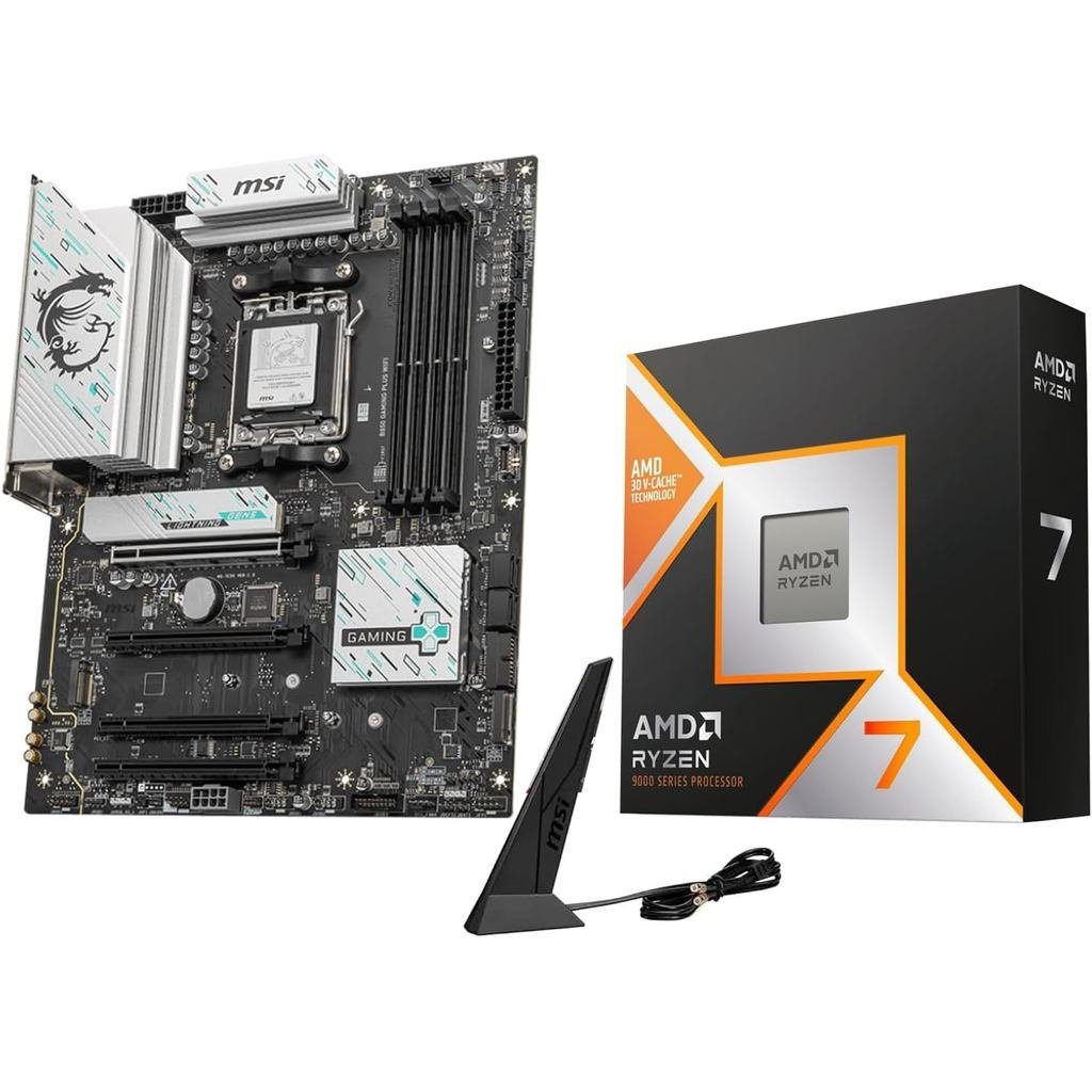 Micro Center AMD Ryzen 9 9950X3D CPU โปรเซสเซอร์ MSI MAG X870E Tomahawk WiFi ATX เมนบอร์ด (DDR5, PCI