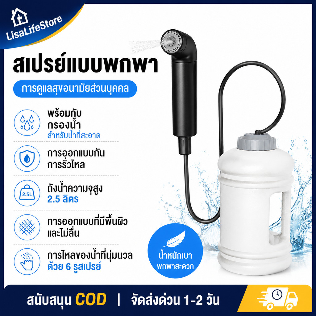 ที่ฉีดก้นพกพา 2.5L รุ่นชาร์จไฟได้ Portable Bidet สเปรย์ฉีดน้ำสำหรับเดินป่าและตั้งแคมป์
