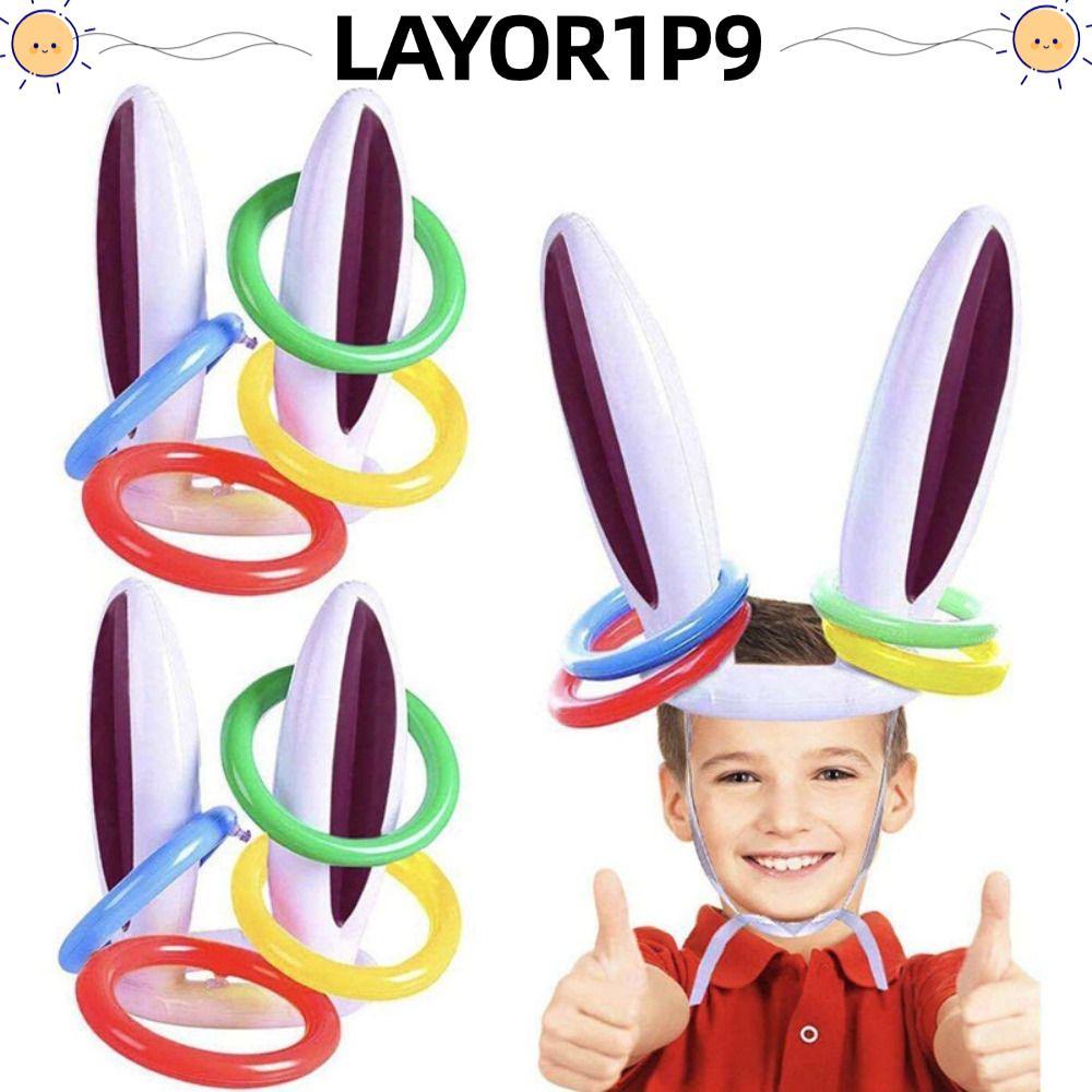 LAYOR1P9 Inflatable Bunny Ears, PVC Ring Toss ชุดแหวน Toss เกม, Fun Bunny Ears Shape สีสัน Easter Bu