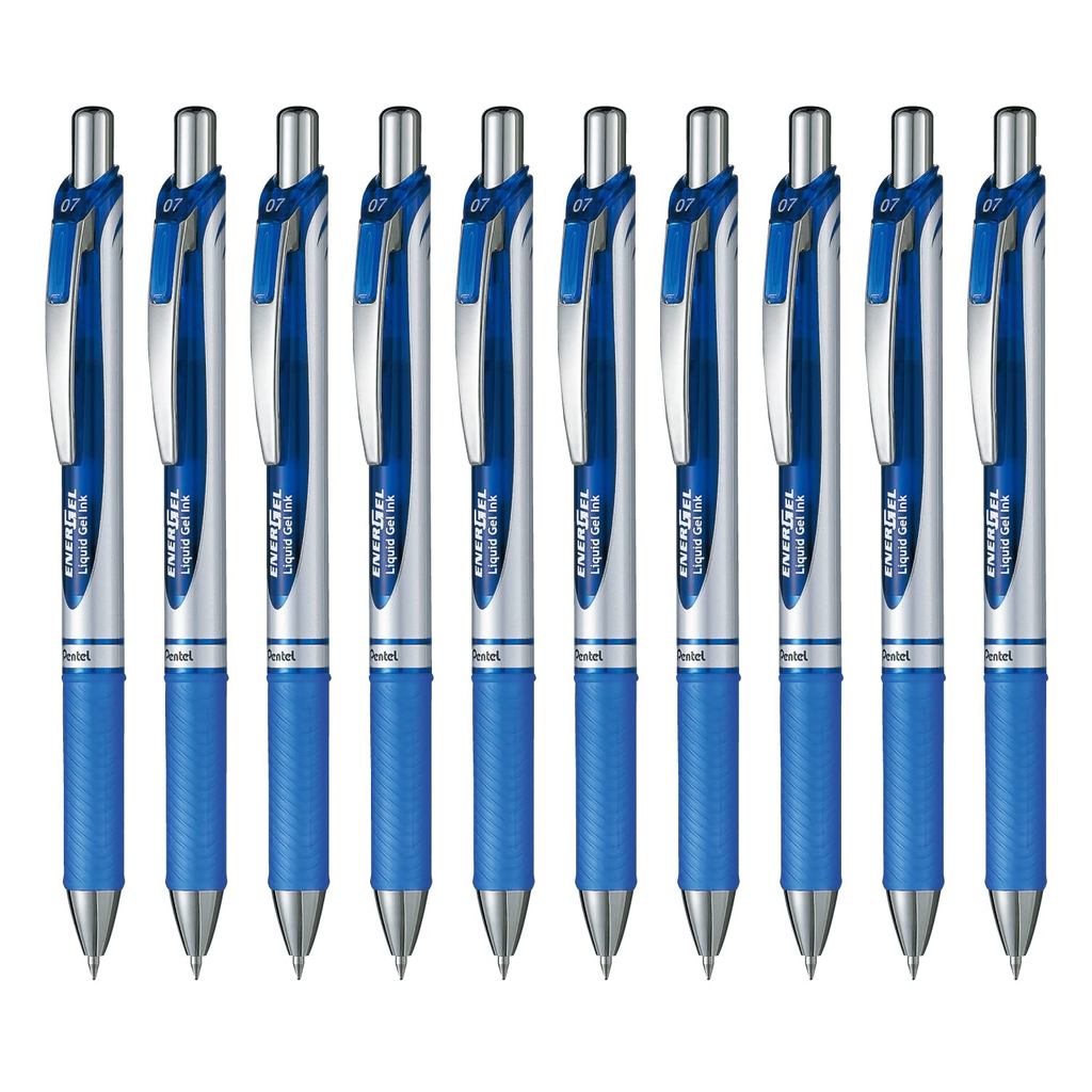 Pentel ปากกาลูกลื่น หมึกเจล Energel Retractable Silver Barrel BL77-C Blue 10 ชิ้น ส่งตรงจากญี