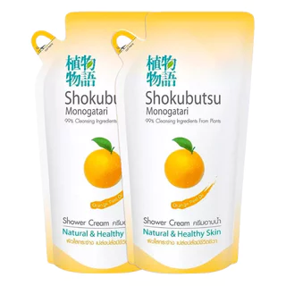 LeeMart ครีมอาบน้ำ โชกุบุสซี โมโนกาตาริ SHOKUBUTSU MONOGATARI 400ML 2PC อาบน้ำ โชกุบุซซี ออเรนจ์พิลออยล์ สีส้ม ขนาด 4...