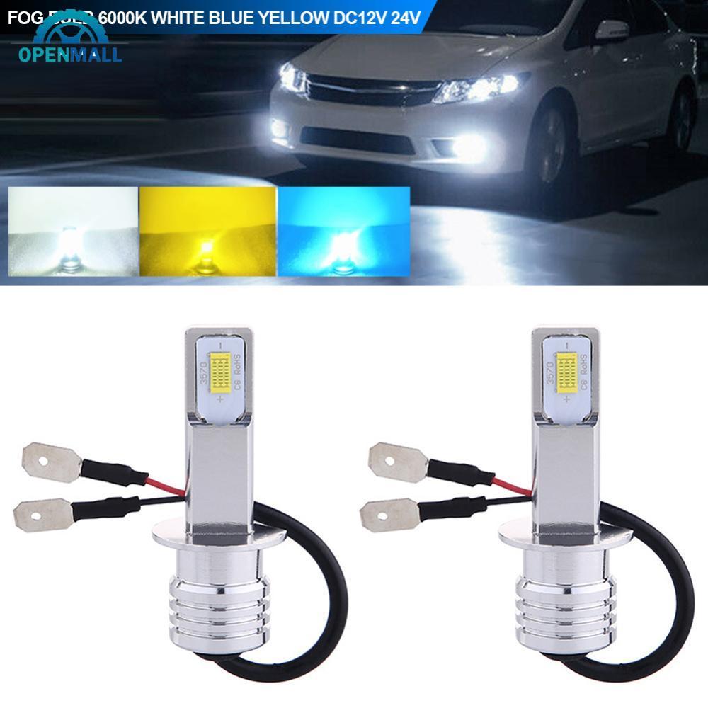 OPENMALL คู่ 80W H3 ไฟหน้ารถ 3570 2SMD หลอดไฟ LED ไฟหน้า 4000LM ชิป LED หลอดหมอก 6000K สีขาวสีฟ้าสีเ