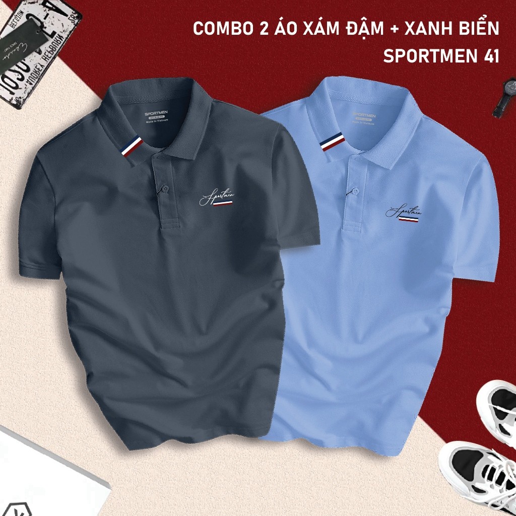Combo 2 เสื้อโปโล SPORTMEN 41 4-Way ผ้าจระเข้ Regular-fit Unisex Dynamic Cool Menswear พร้อมคอปกแขนส