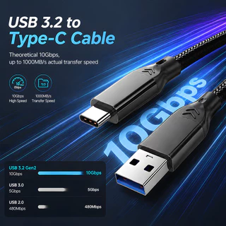 USB 3.2 Gen2 10Gbps สายข้อมูล Type-C to USB-A 3A ความเร็วสูง 60W PD HDD SSD Notebook Docking