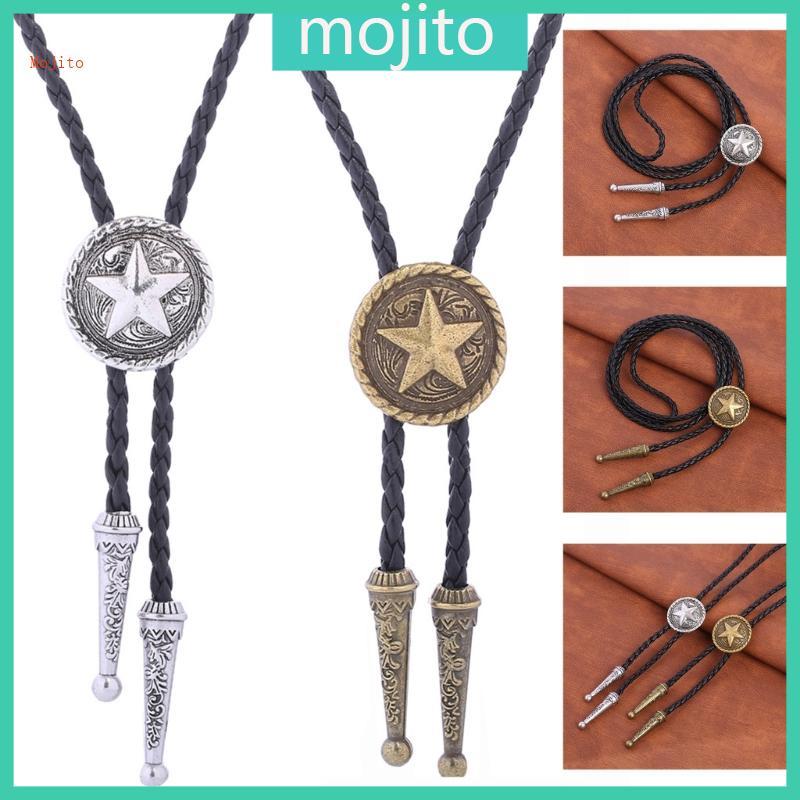 Mojito Star Vintage Bolo Tie สําหรับผู้ชายผู้หญิง Faux หนังเชือกเนคไทถักสร้อยคอ
