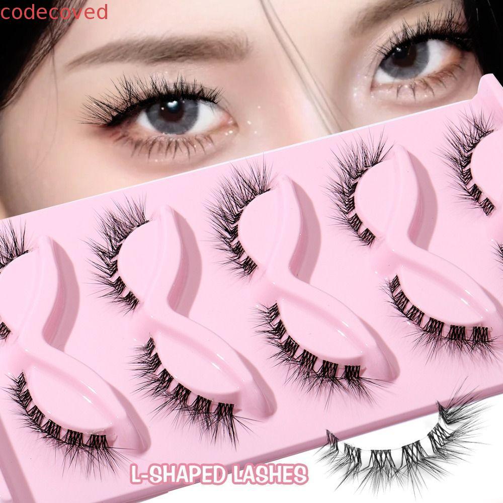 CODECOVED 5 คู่ L Curl ขนตาปลอม, Oblique Eye Tail ยาว Cat Eye ปลอม Lashes, Fluffy ยาว Winged 3D Clea