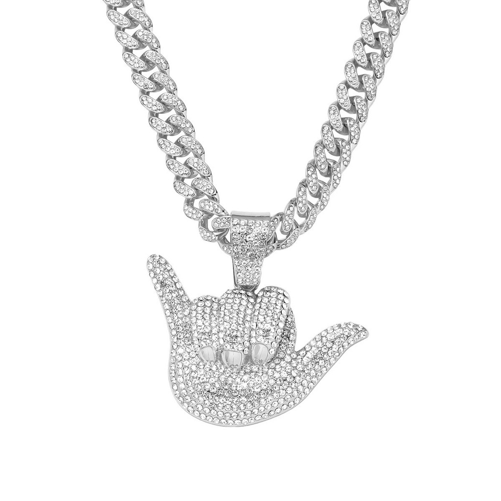 MS Hip Hop Gesture Cuban Chain Full Diamond American Trend hiphop666 rap จี้หญิงแห่งชาติอินเทรนด์สร้