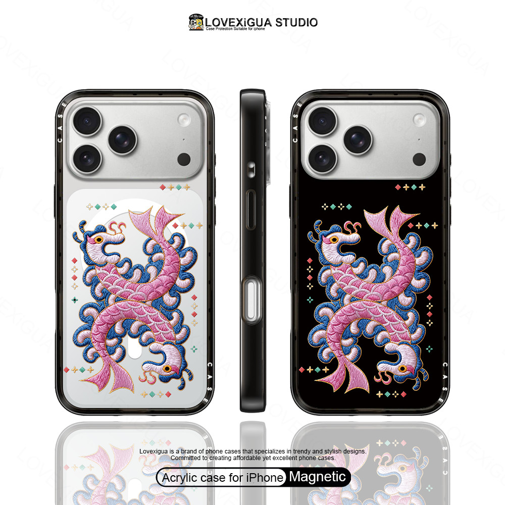 แฟชั่นปลาสีทองเคสโทรศัพท์แม่เหล็กสําหรับiPhone 17Pro Max 17 Air 16 Plus 15 14 13 Pro Maxกรณีกันกระแทกฮาร์ดกลับปกป้องปลอกปก