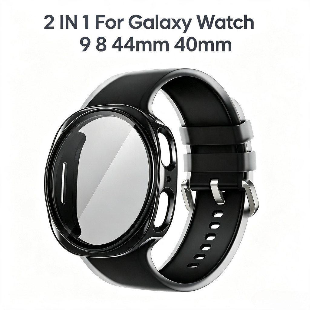Jelly Color Band + ฝาครอบกระจกสําหรับ Samsung Galaxy Watch 9 8 44mm 40mm Hard PC Protecive Cover
