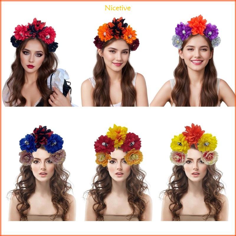 NICE Handmade Skull Headband Girl Witch Headwear Skull Dark ดอกไม้ Fursuit Masquerades ฮาโลวีนแม่มด 
