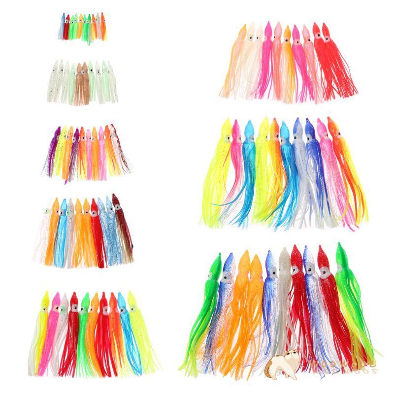 WOW 10 ชิ้นเหยื่อตกปลาพลาสติกกระโปรงปลาหมึก Trolling Octopus Soft Lure