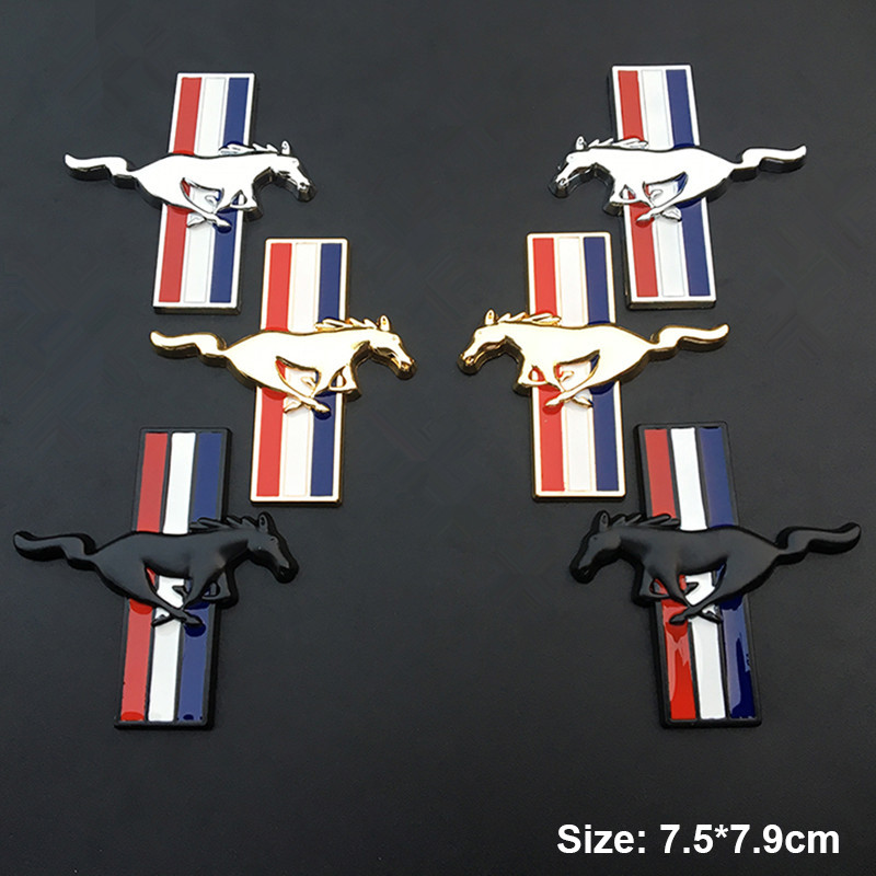 1 คู่ 3D Chrome โลหะ Mustang Running Horse Fender Trunk Badge Decal ด้านหน้า Grille Emblem สติกเกอร์