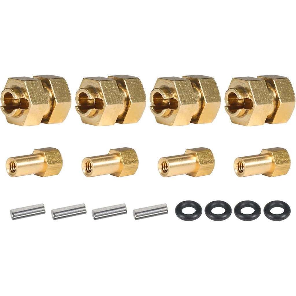 SCX24 ทองเหลืองล้อ hex Hub Extenders 4pcs 8 มม.(4 มม.) พร้อมถั่ว 1.0 ล้อขอบอะแดปเตอร์สําหรับ 1/24 RC