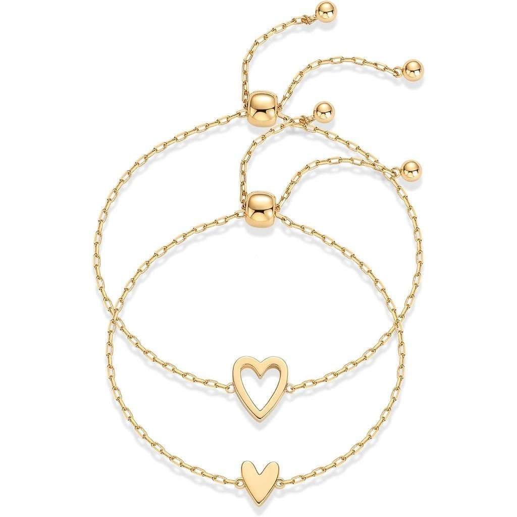 PAVOI14KGoldPlatedMatchingHeartCharmsSolitaireBraceletSetforWomen|ปรับวาเลนไทน์วันเพื่อนรักhipTwoBra