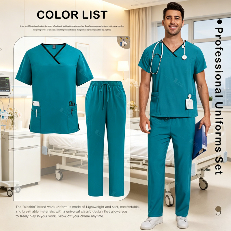 Scrubs Uniform Suit Short Sleeve Top Straight Pants Clinical Nursing Uniform Multicolor Workwear Doc