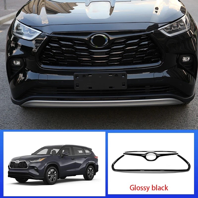 H8FX สําหรับ Toyota Highlander 2020 2021 2022 2023 ABS Gloss สีดําคาร์บอนกันชนหน้า Center Grille Hoo